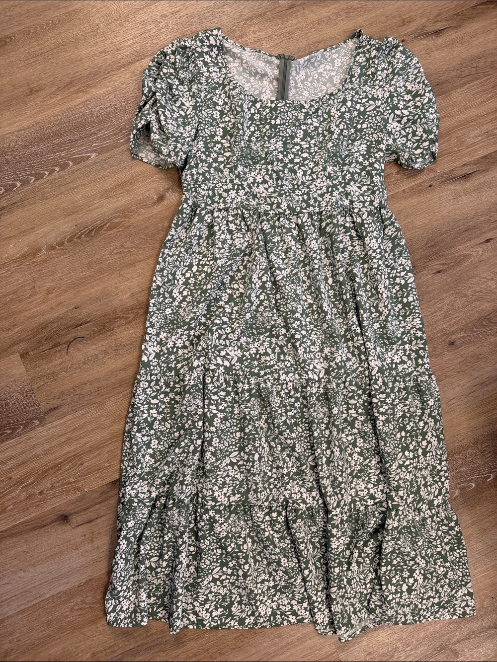 Green Floral Tiered Midi Dress